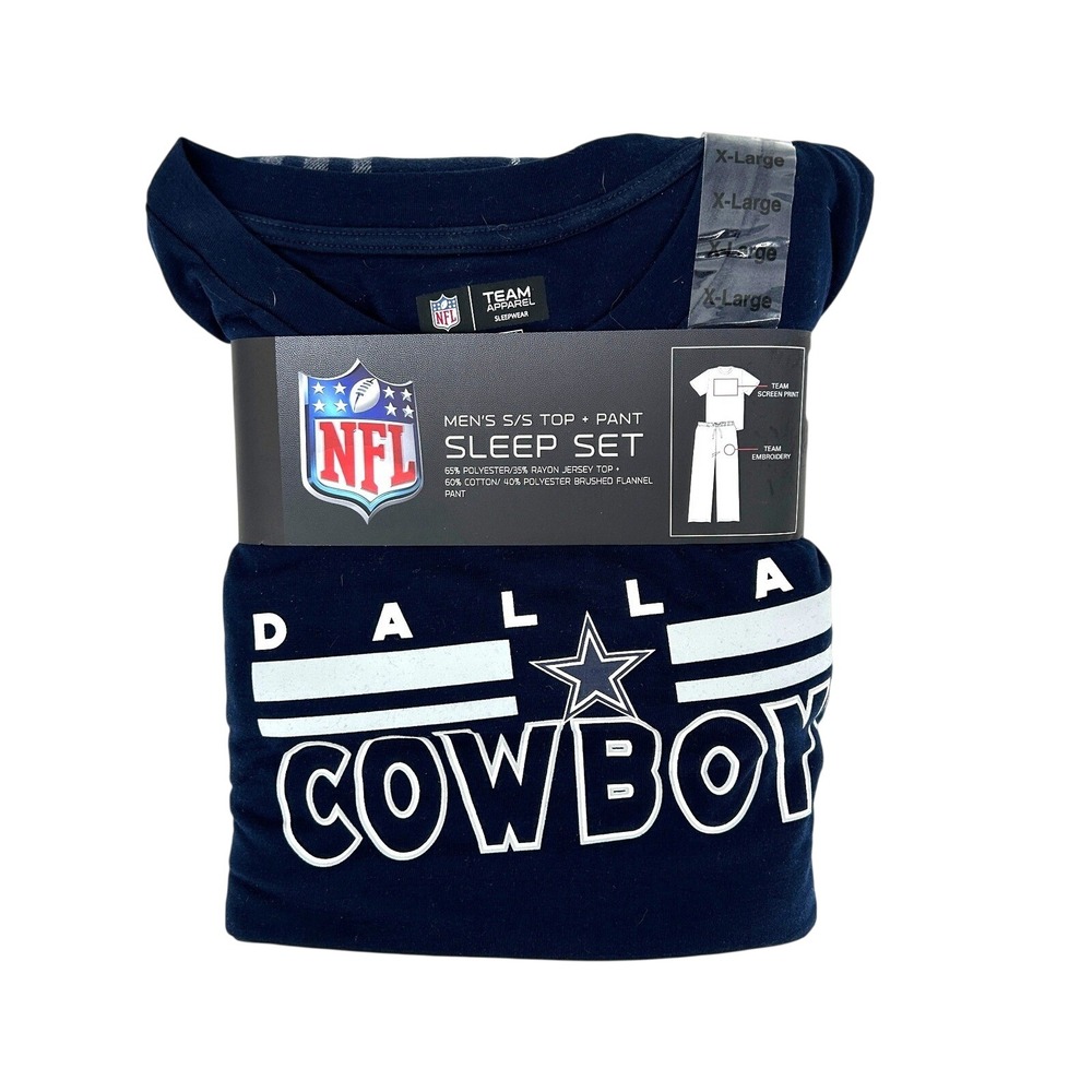 NFL Dallas Cowboys Sleep Set Mens XL Navy Blue Pajama Shirt & Flannel Pants‎ NWT